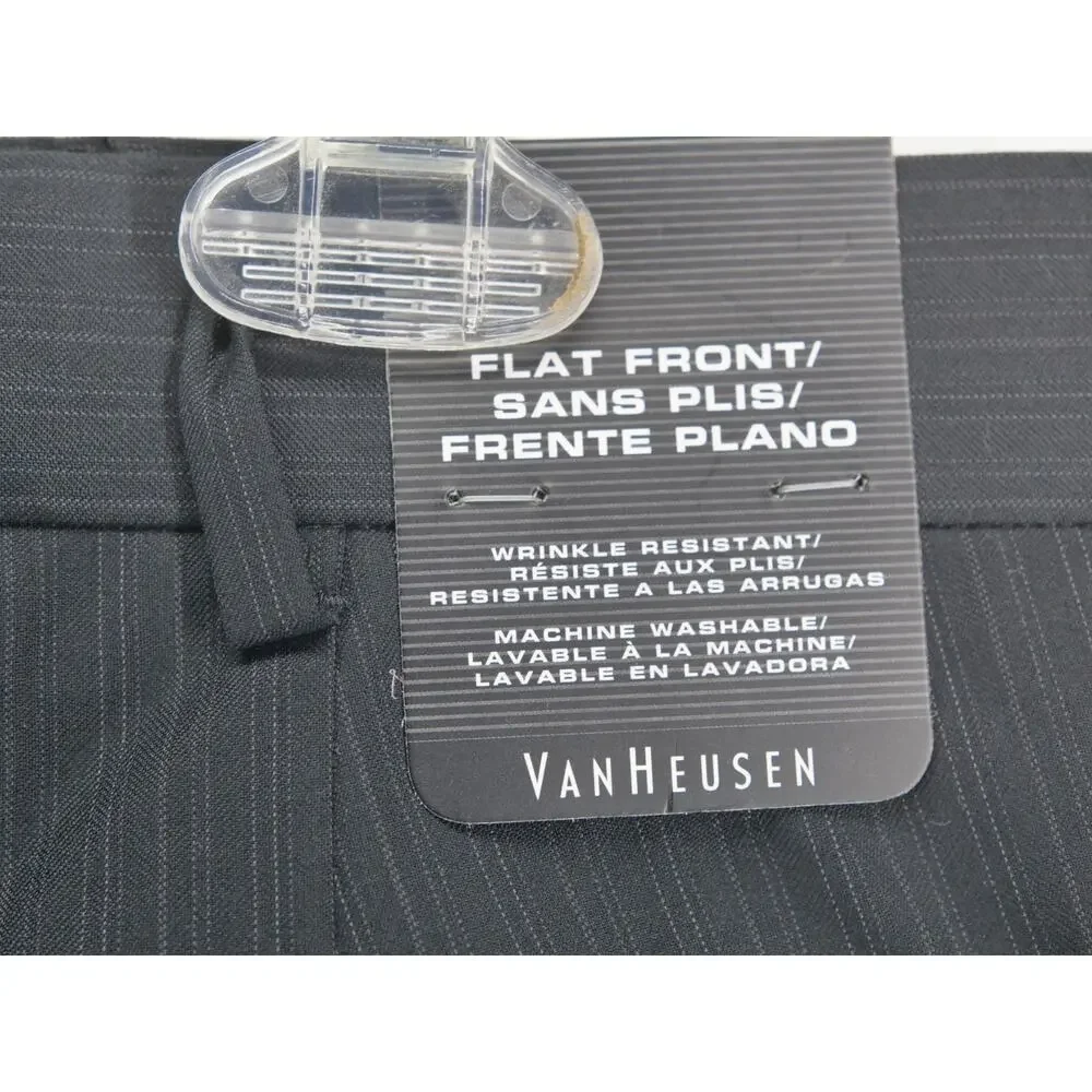 NWT Van Heusen Dress Pants Men 38x29 Gray Pinstripe Flat Front Wrinkle Resistant